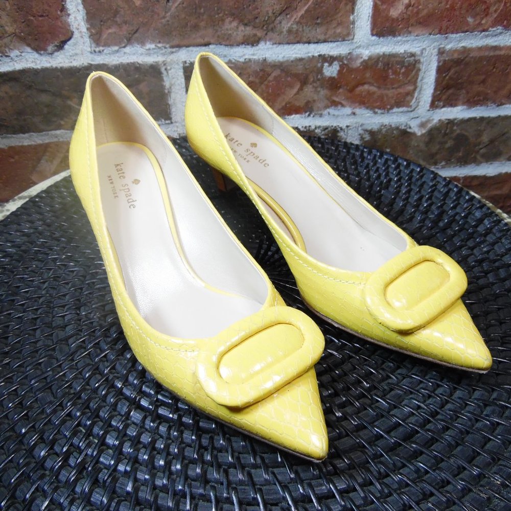 Kate Spade Yellow Leather Snake Embossed Heels